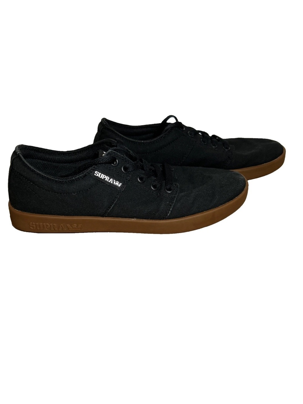 Supra Stacks ll Mens Black Canvas Sneakers with Brown Gum Outsole Skate Shoes 10